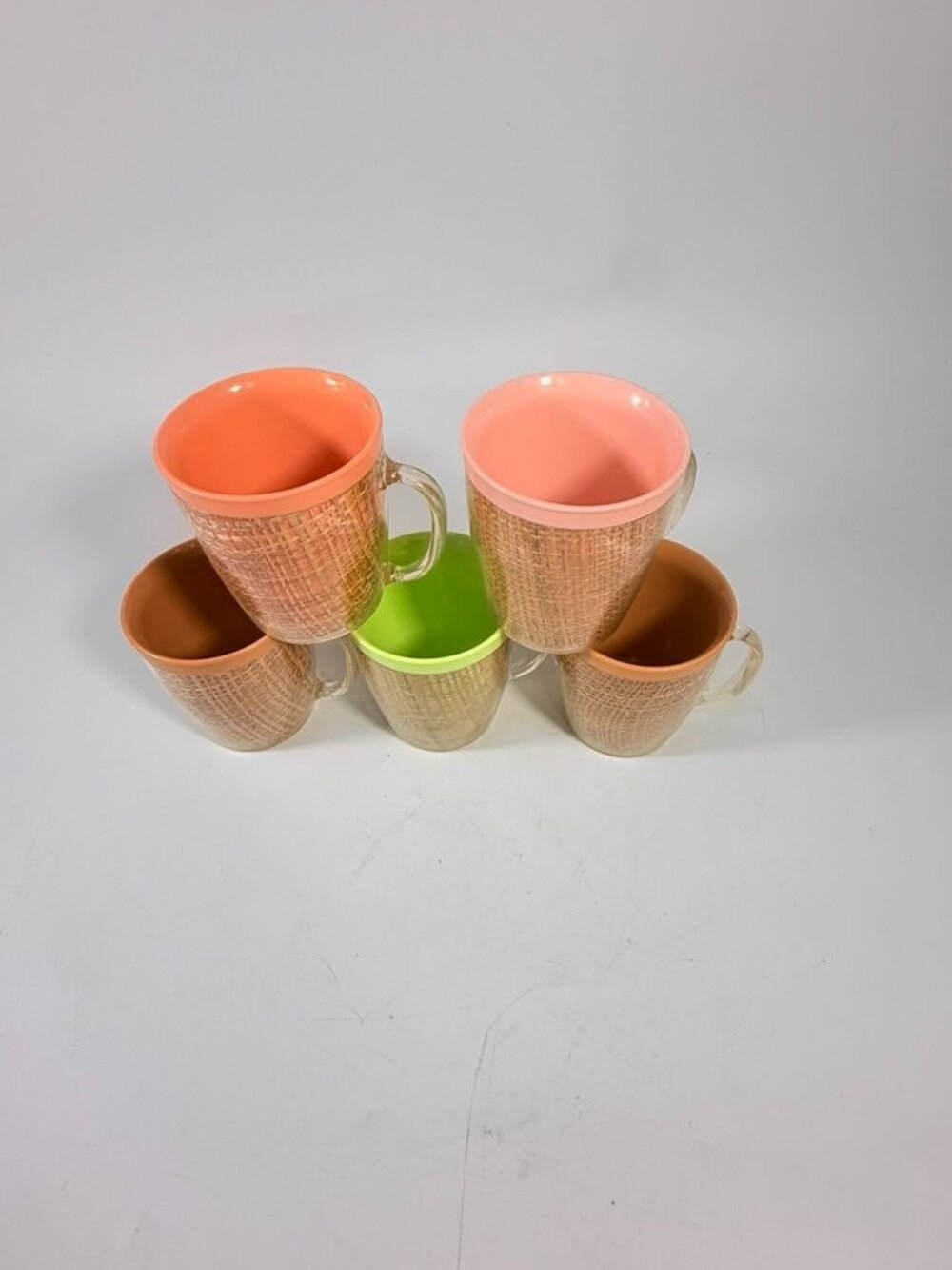 Coffee Mugs Raffiaware Thermal Insulated Melmac Burlap 3.5” Pastels MCM Set of 5 - Picture 3 of 13